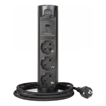 Zásuvkový stĺpik na dosku stola 3x230V + USB-A + USB-C čierny