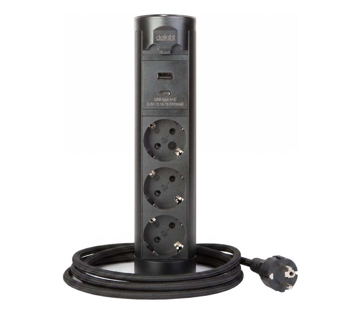 Zásuvkový stĺpik na dosku stola 3x230V + USB-A + USB-C čierny 20453B