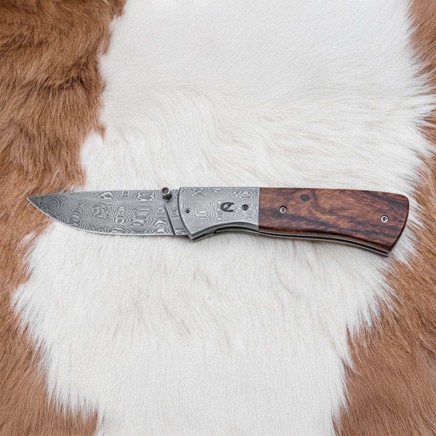 Zatvárací damaškový nôž 8 cm ironwood
