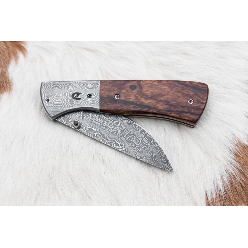 Zatvárací damaškový nôž 8 cm ironwood