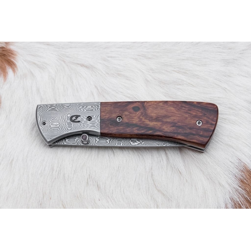 Zatvárací damaškový nôž 8 cm ironwood