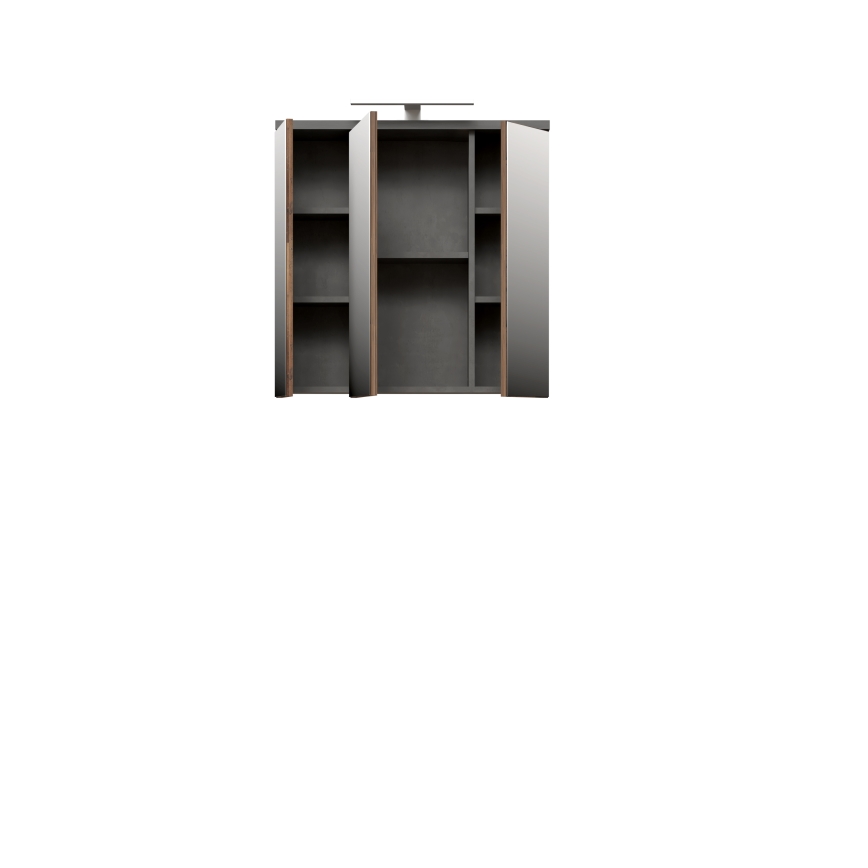 Závesná kúpeľňová skrinka so zrkadlom VENOM antracit/hnedá