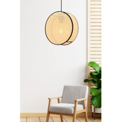 Závesné svietidlo BIG DRUM s lankom 1xE27/60W/230V, béžová/čierna