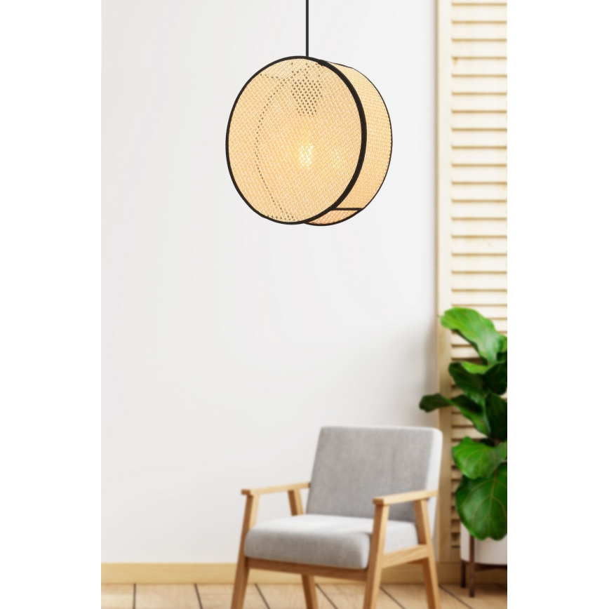 Závesné svietidlo BIG DRUM s lankom 1xE27/60W/230V, béžová/čierna