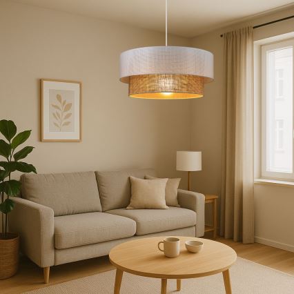 Závesné svietidlo BORHO na lanku 1xE27/60W/230V pr. 40 cm biela/juta