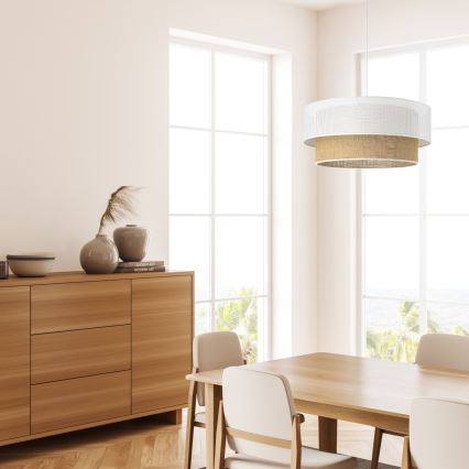 Závesné svietidlo BORHO na lanku 1xE27/60W/230V pr. 40 cm biela/juta