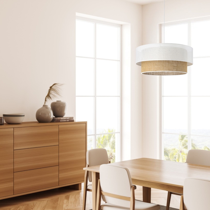 Závesné svietidlo BORHO na lanku 1xE27/60W/230V pr. 40 cm biela/juta