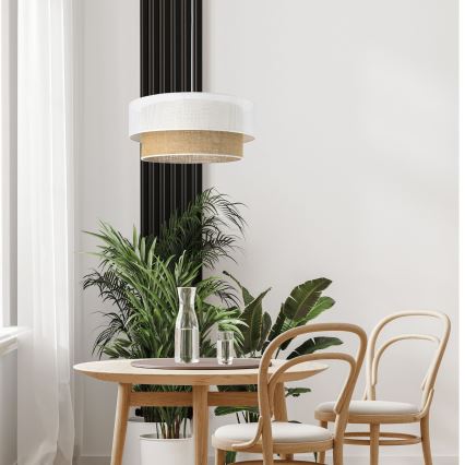 Závesné svietidlo BORHO na lanku 1xE27/60W/230V pr. 40 cm biela/juta