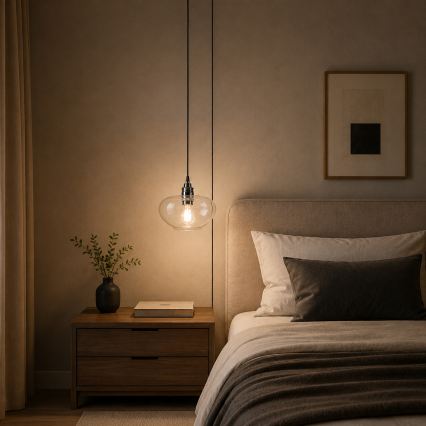 Závesné svietidlo FLO na lanku 1xE27/15W/230V, lesklý chróm/číre sklo