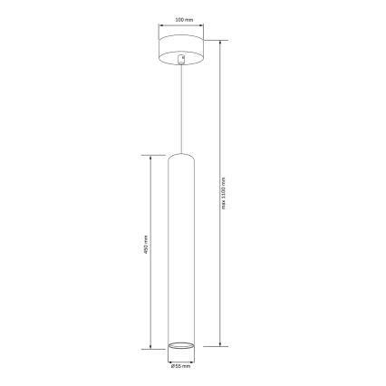 Závesné svietidlo visí zo stropu. Má valcový tvar s priemerom 55 mm a dĺžkou 450 mm. Celková maximálna dĺžka je 1100 mm. Horná časť má priemer 100 mm.