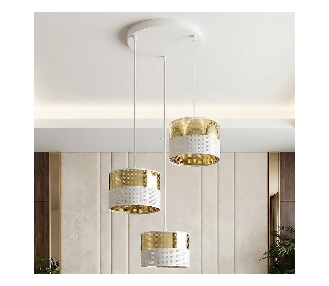 EMIBIG Závesné svietidlo LUX na lane 3xE27/15W/230V, biela/zlatá 1650/3PREM