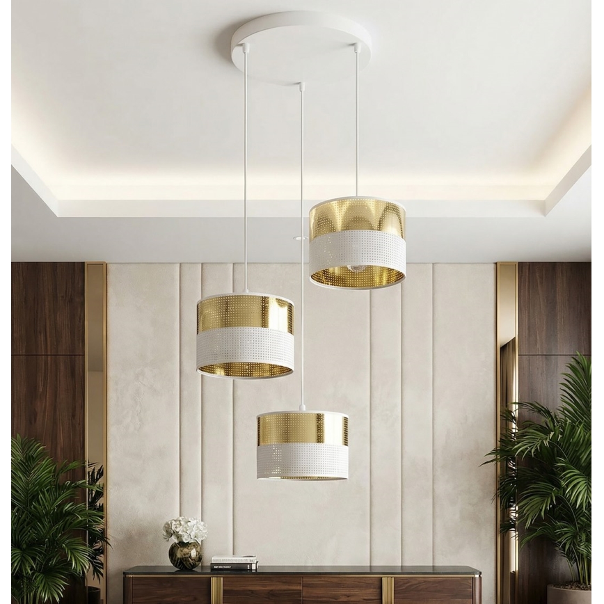 Závesné svietidlo LUX na lane 3xE27/15W/230V, biela/zlatá