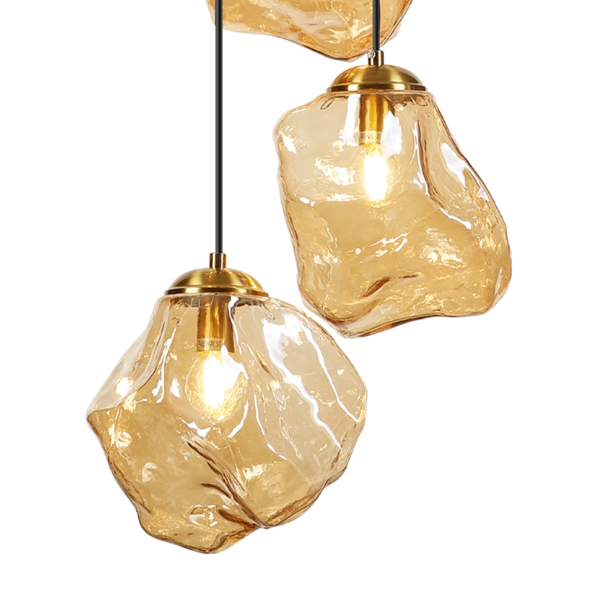 Závesné svietidlo na lanku CRISTAL 5xE14/15W/230V mosadz/dymovo-béžová