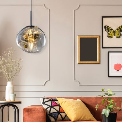 Závesné svietidlo na lanku CRUMPLED 1xE27/24W/230V pr. 18 cm dymové