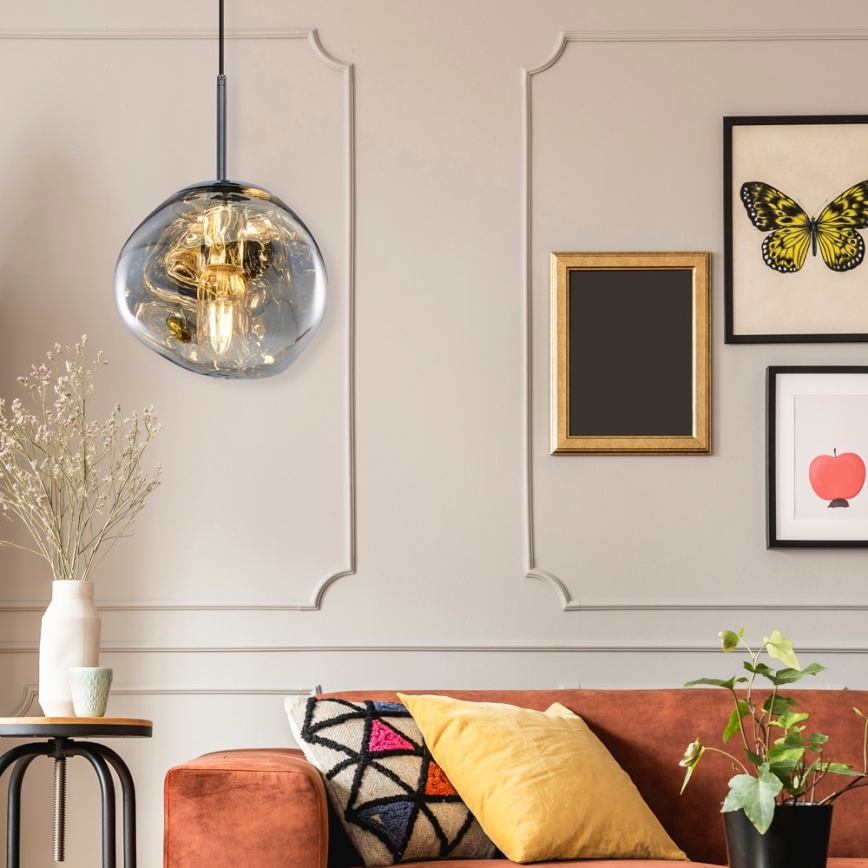 Závesné svietidlo na lanku CRUMPLED 1xE27/24W/230V pr. 18 cm dymové