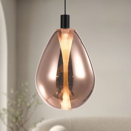 Závesné svietidlo na lanku DENSO 1xGU10/10W/230V, priemer 30 cm, medené/čierne