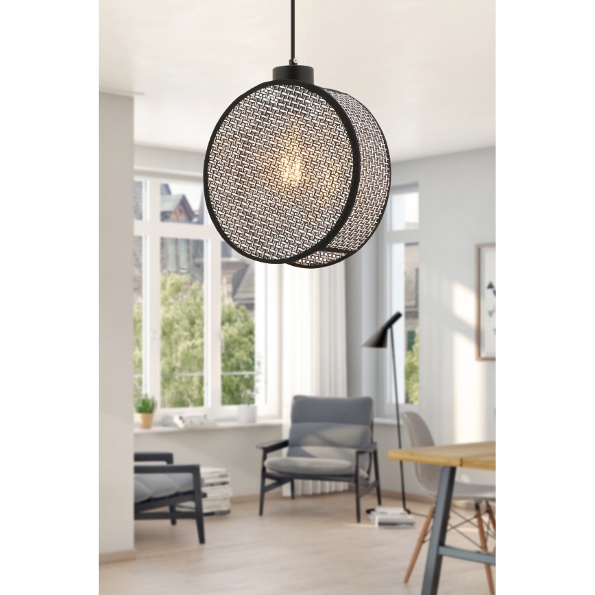 Závesné svietidlo na lanku DRUM 1xE27/60W/230V sivá/čierna