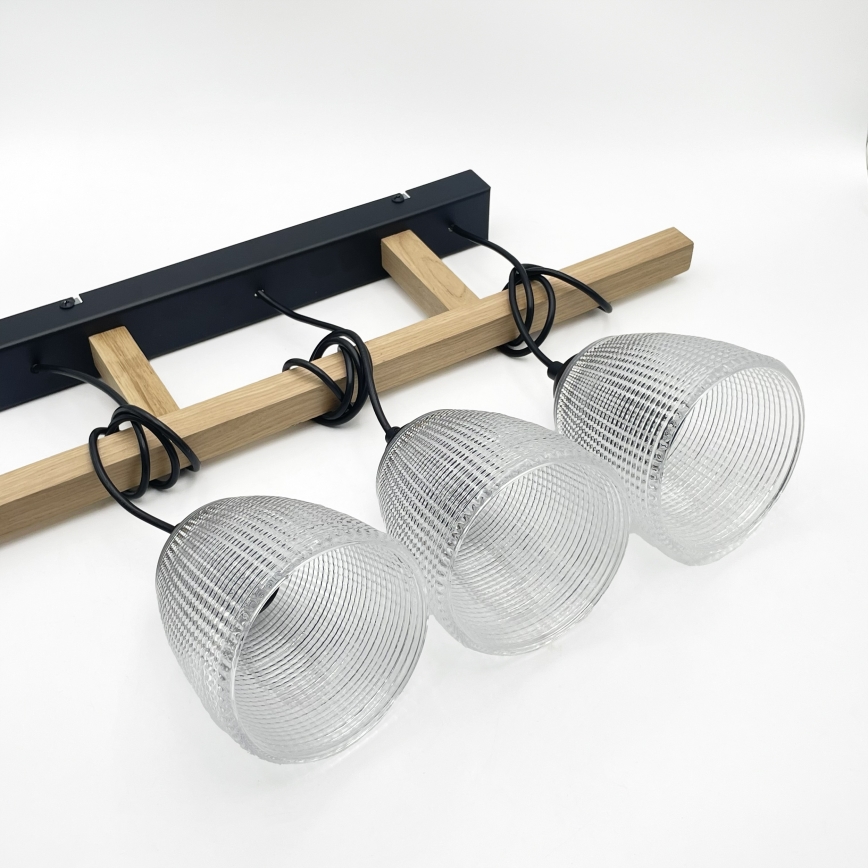 Závesné svietidlo na lanku LEANDRA 3xE27/15W/230V dub/čierna