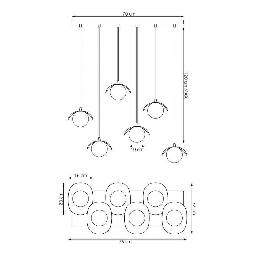 Závesné svietidlo na lanku RITUAL 6xG9/8W/230V, biela