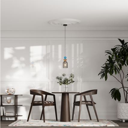 Závesné svietidlo s lankom TROPEA 1xE27/15W/230V čierna/dymová modrá/béžová