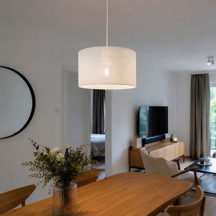 Závesné svietidlo SIRJA PLISADO na lanku, 1× E27 / 15 W / 230 V, Ø 35 cm, biela