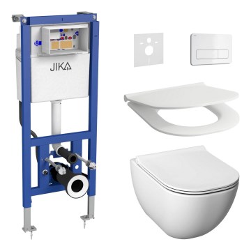 Závesné WC MIO Rimless + WC sedátko SoftClose MIO + splachovacie tlačidlo DUAL + podomietkový modul + izolačná podložka