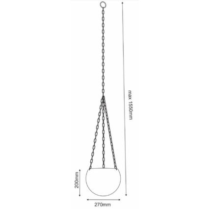 Závesný kvetináč visí na troch reťaziach. Má priemer 270 mm a výšku 200 mm. Maximálna dĺžka reťazí je 1550 mm.
