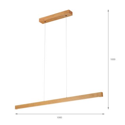 Závesný LED luster na lanku VERDE LED/18W/230V 3000K 106 cm dub