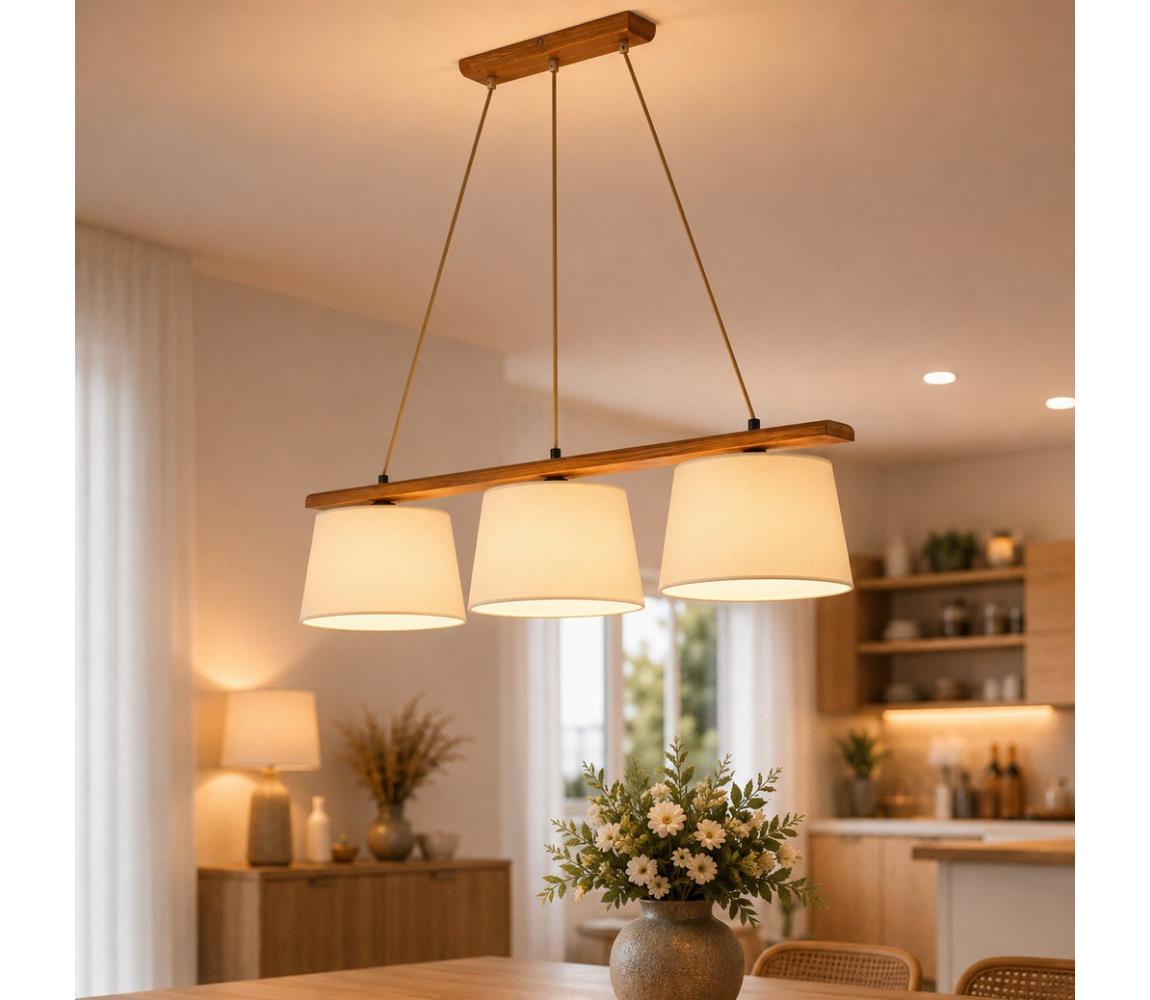 Závesný luster AIDA 3xE27/15W/230V, priemer 25 cm, dub/krémová LD-3.98/DĄB RUSTIK/KREM