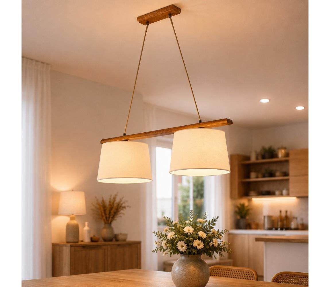 Závesný luster AIDA na lanku 2xE27/15W/230V, priemer 35 cm, dub/krémová LD-2.98/DĄB RUSTIK/KREM