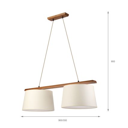Závesný luster AIDA na lanku 2xE27/15W/230V, priemer 35 cm, dub/krémová