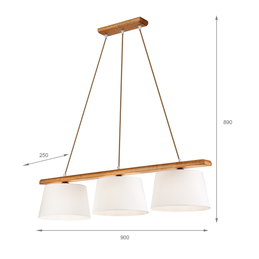 Závesný luster AIDA na lanku, 3× E27 (max. 60 W), 230 V, priemer 25 cm, dub