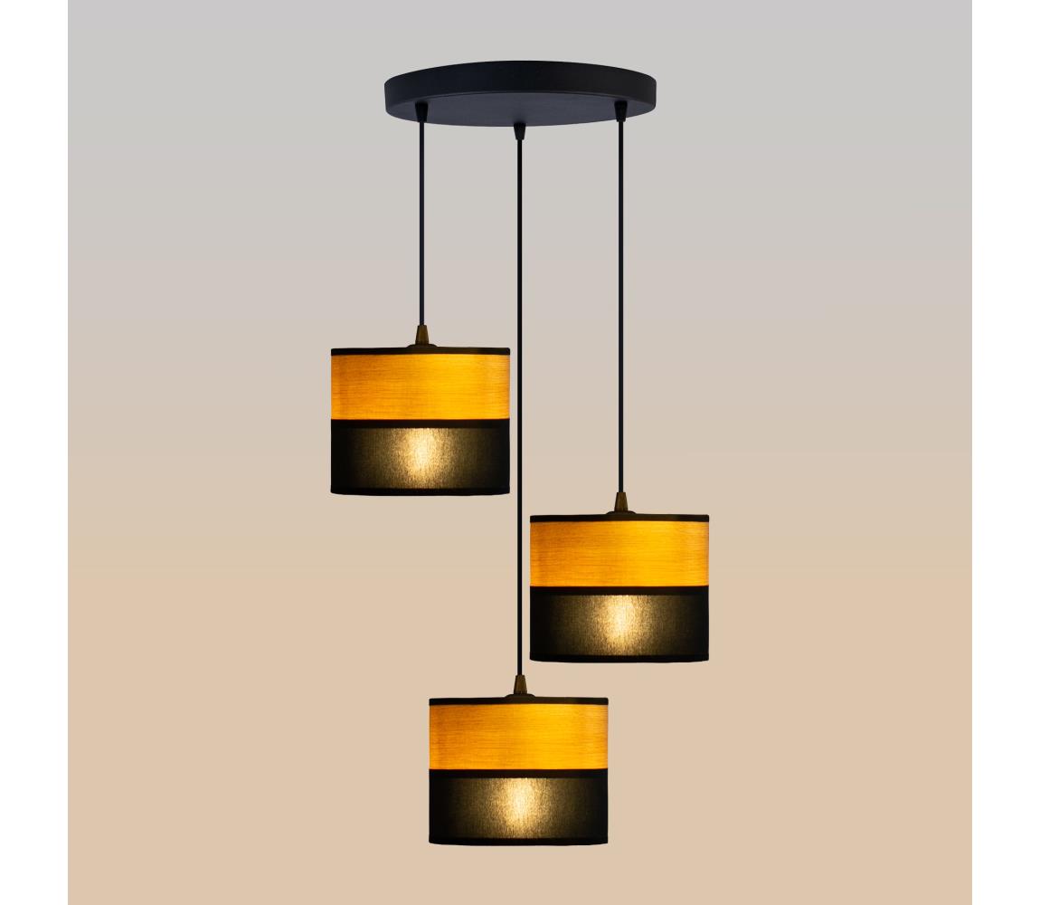 Závesný luster ALBA na lankách 3xE27/15W/230V, priemer 40 cm, čierna/hnedá W-KD 2015/3 BK+WOOD+BK