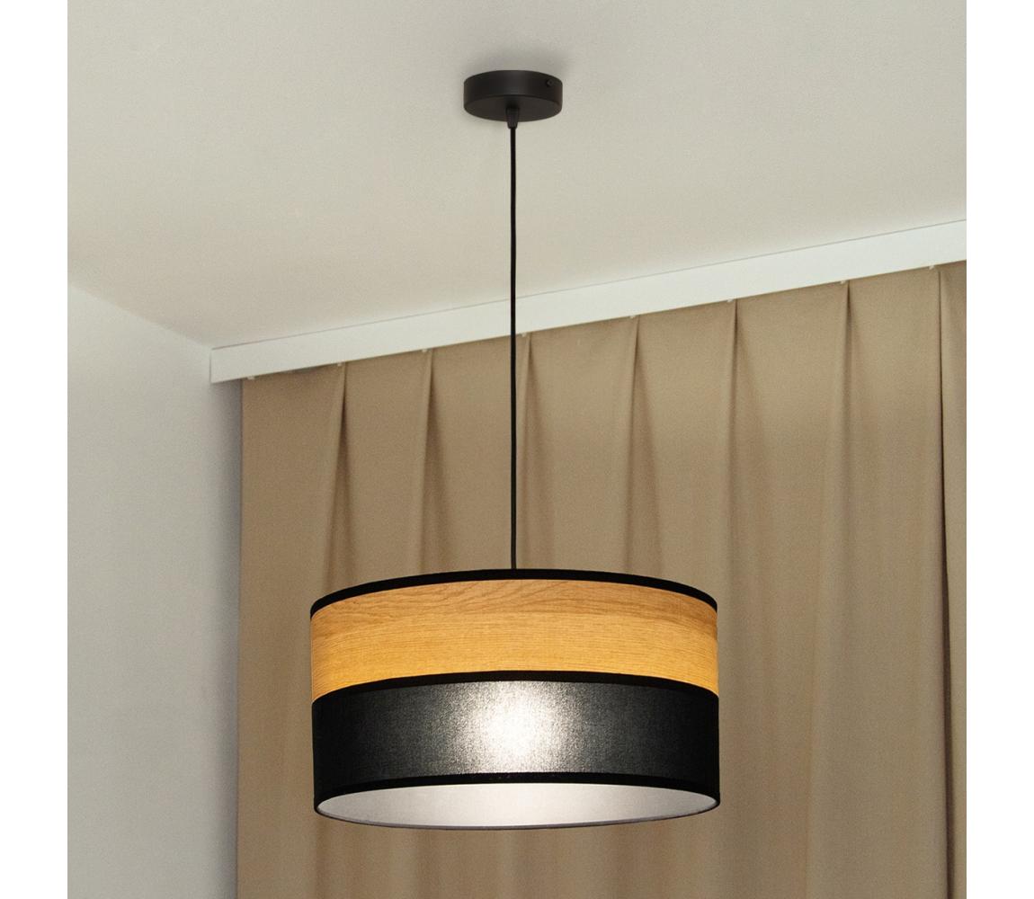 Závesný luster ALBA na lanku 1xE27/15W/230V, pr. 45 cm, čierna/hnedá W-KM 4525/1 BK+WOOD+BK