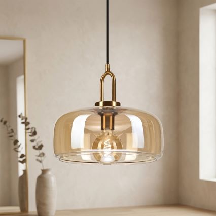 Závesný luster AMAYA na lane 1xE27/15W/230V, zlatá/dymovo-béžová