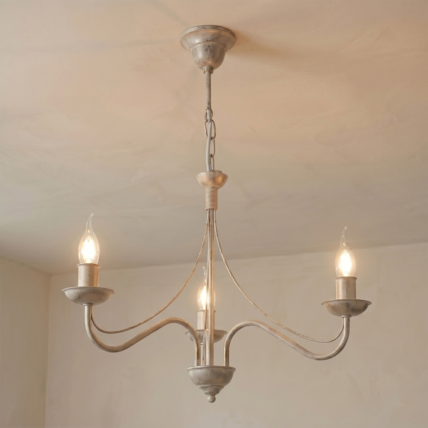 Závesný luster ANTON na reťazi 3xE14/60W/230V biela patina