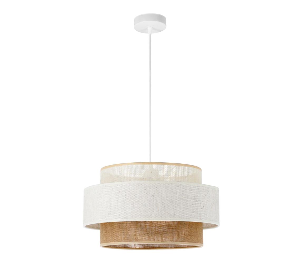 Závesný luster BOHO na lane 1xE27/60W/230V, priemer 40 cm, biela/juta H0177
