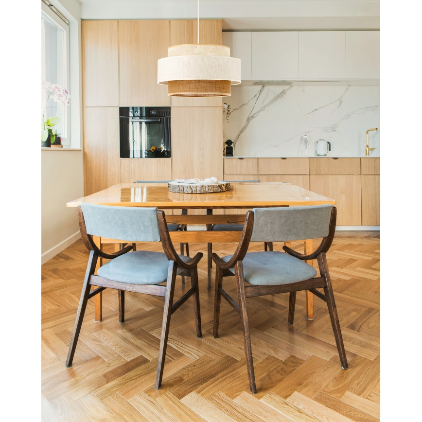 Závesný luster BOHO na lane 1xE27/60W/230V, priemer 40 cm, biela/juta