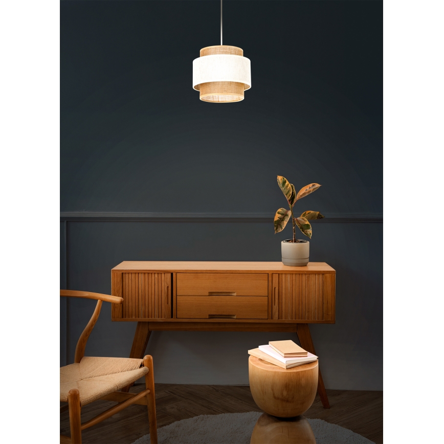 Závesný luster BOHO na lanku 1xE27/60W/230V, priemer 20 cm, krémová/juta