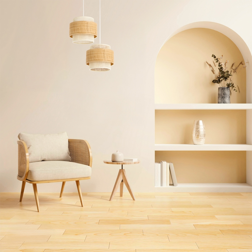 Závesný luster BOHO na lanku 2xE27/60W/230V juta/krémová