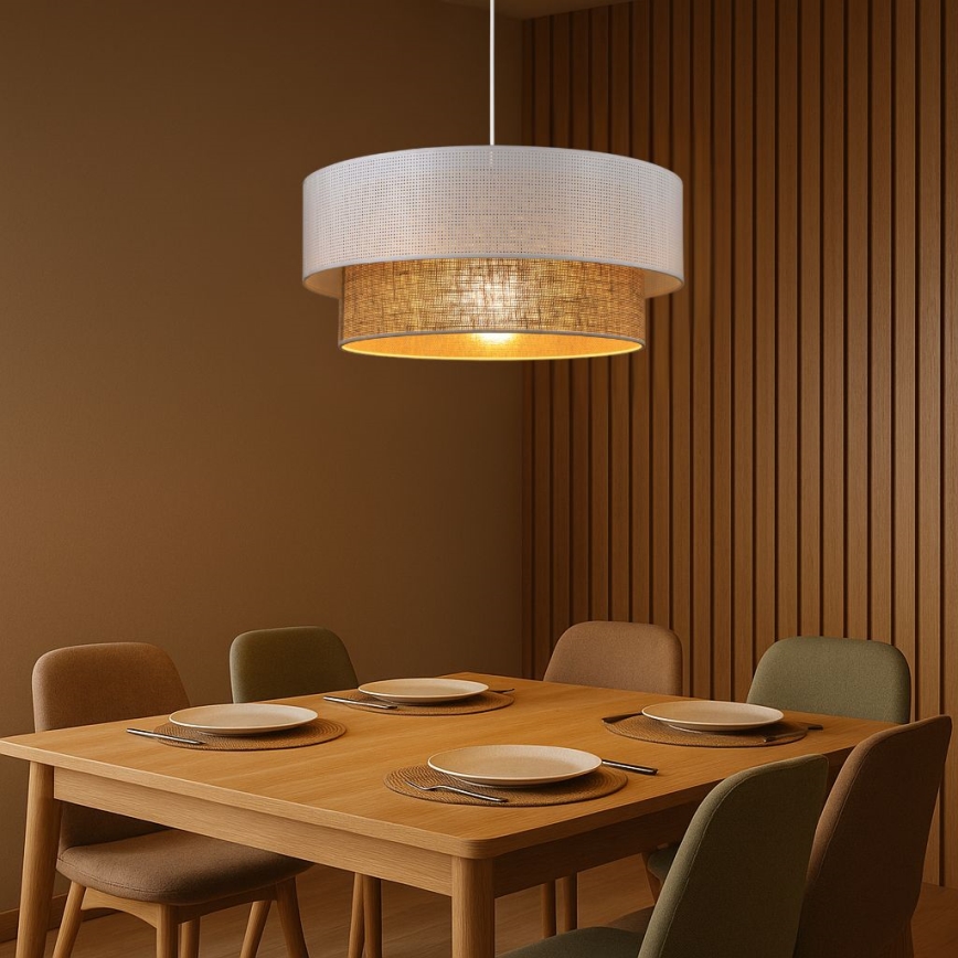 Závesný luster BORHO na lanku 1xE27/60W/230V pr. 50 cm biela/juta