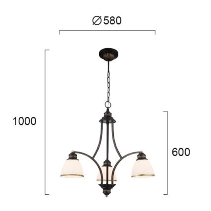 Závesný luster CLAIR na lankách 3xE27/60W/230V, priemer 58 cm, bronzová