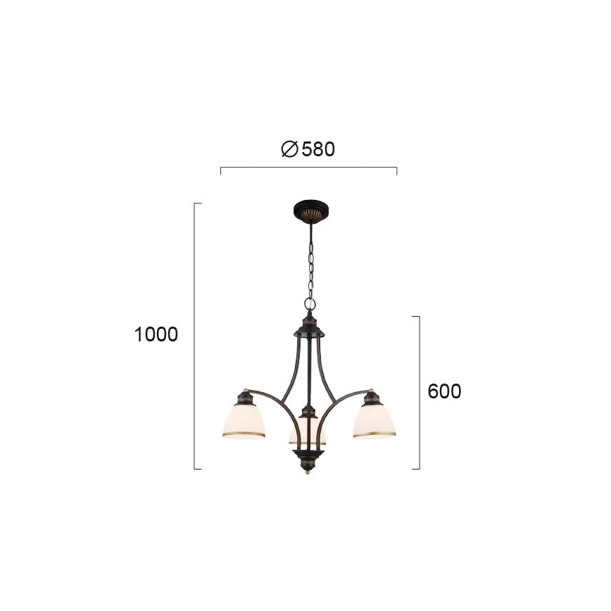 Závesný luster CLAIR na lankách 3xE27/60W/230V, priemer 58 cm, bronzová