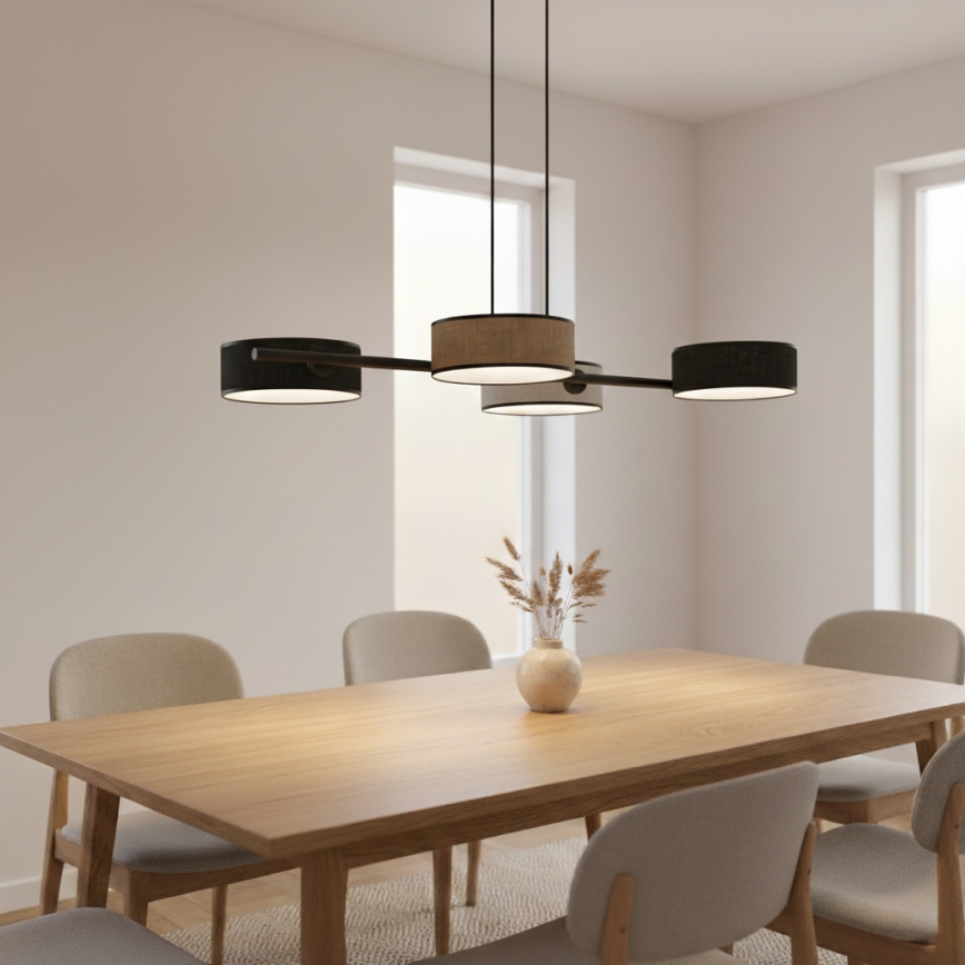 Závesný luster DRUMZ na lane 4xE14/10W/230V čierna/hnedá/sivá