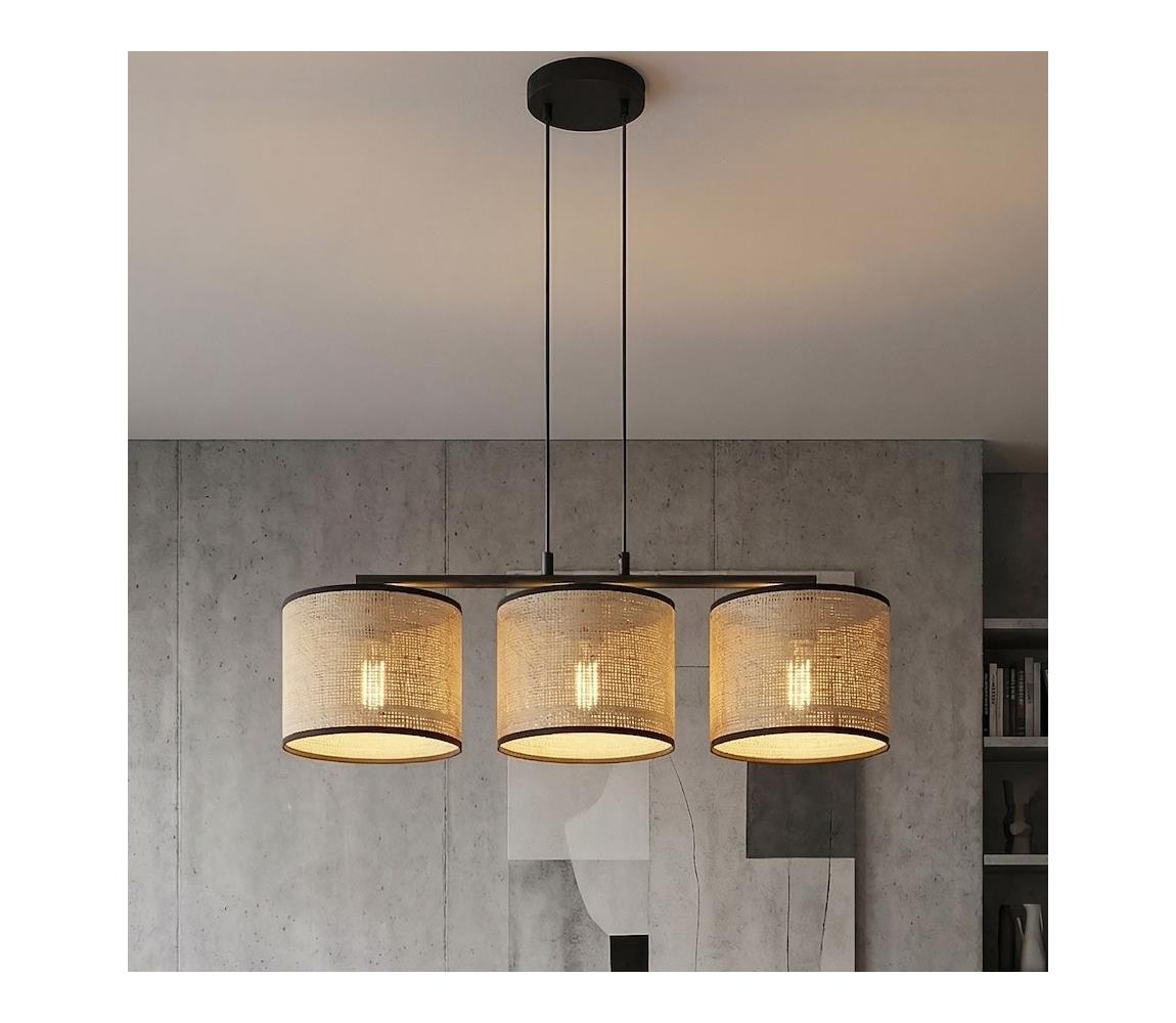 EMIBIG Závesný luster ECO na lanku 3xE27/15W/230V béžový/ratan 1654/3