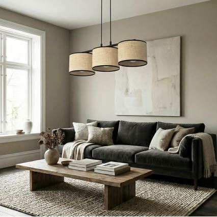 Závesný luster ECO na lanku 3xE27/15W/230V béžový/ratan