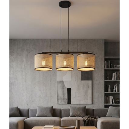 Závesný luster ECO na lanku 3xE27/15W/230V béžový/ratan
