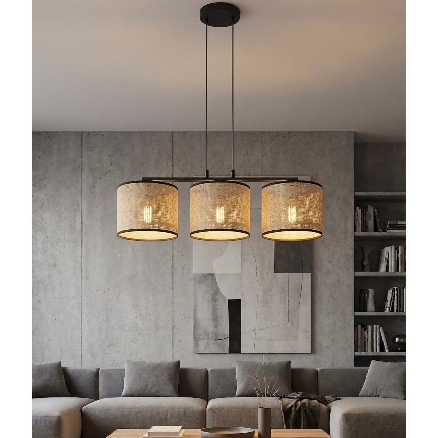 Závesný luster ECO na lanku 3xE27/15W/230V béžový/ratan