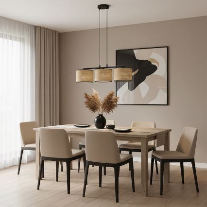 Závesný luster ECO na lanku 3xE27/15W/230V béžový/ratan