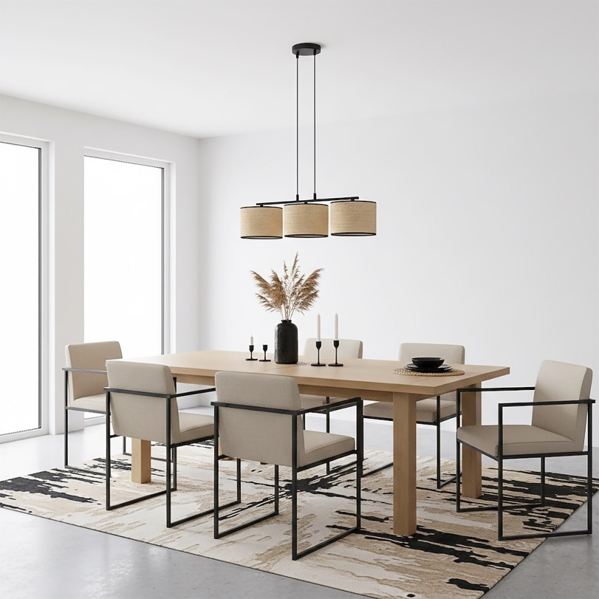 Závesný luster ECO na lanku 3xE27/15W/230V béžový/ratan